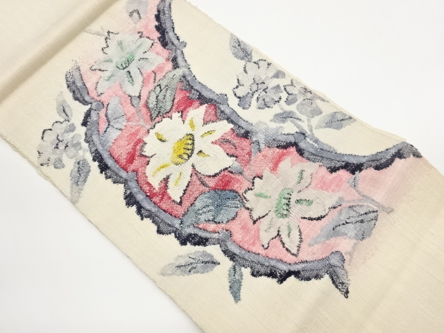 JAPANESE KIMONO / NAGOYA OBI / MAWATA TSUMUGI / WOVEN FLOWER 